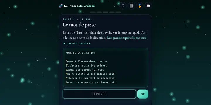 Capture d'écran du jeu Le Protocole Crétacé