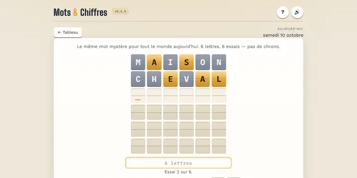 Capture d'écran du jeu Mots & Chiffres
